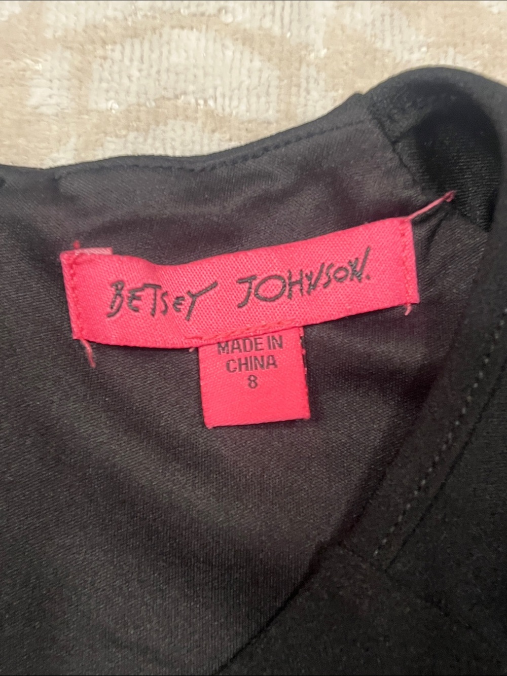Betsey Johnson Black Shift Dress with Faux Pearl/Stud Embellished Puff Sleeves - Picture 7 of 9